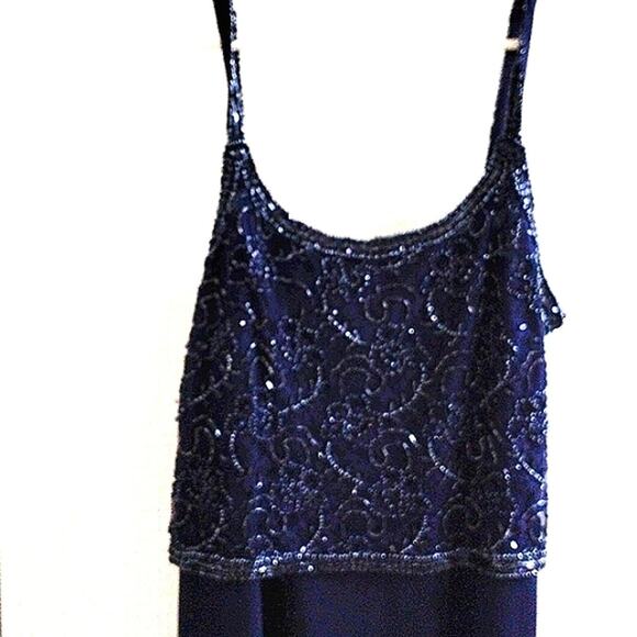 2pc Brilliante Gown & Jacket Sz L Navy Blue Lace Sequins Beaded Mother Wedding - Picture 12 of 16